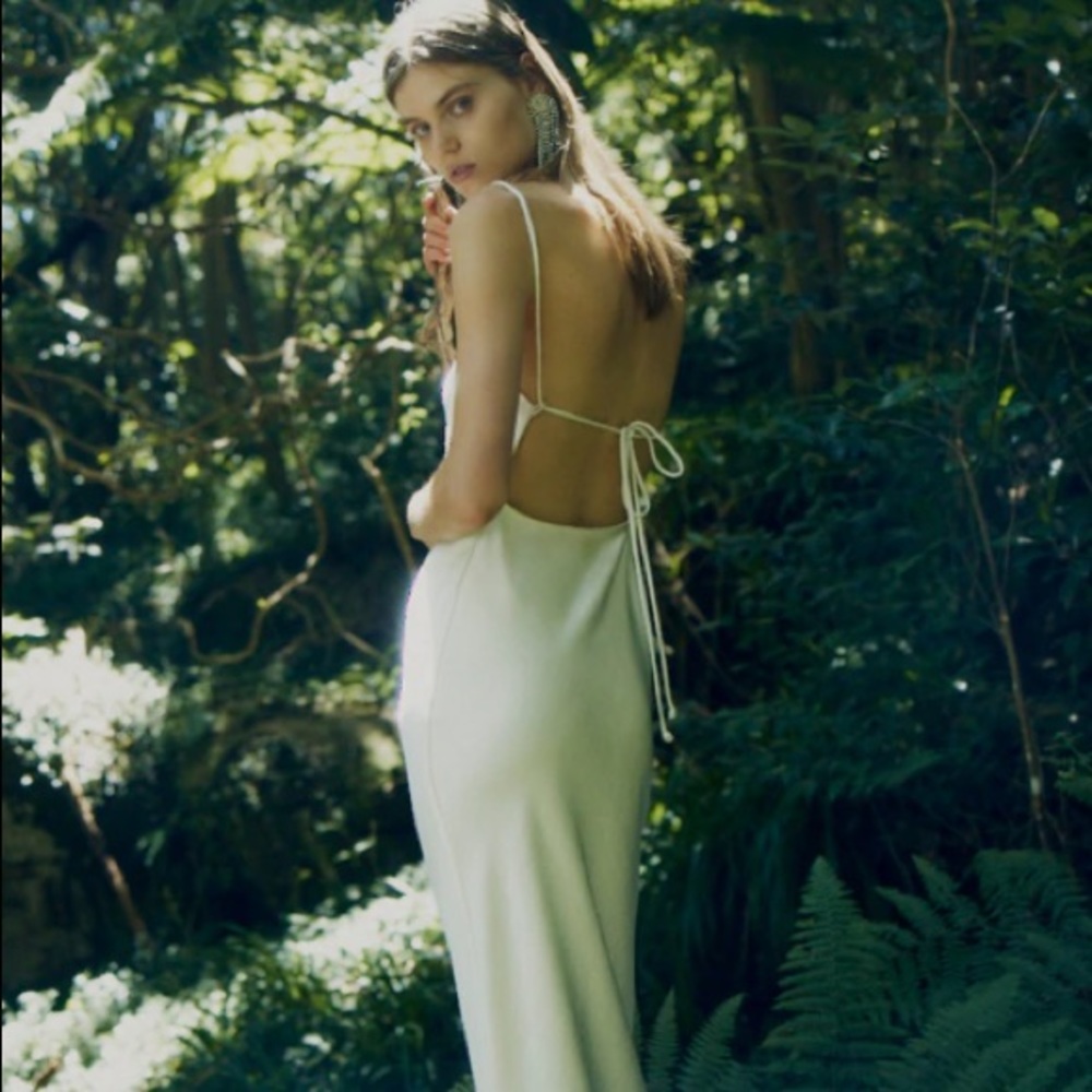 BEC + BRIDGE THE DREAMER TIE DRESS SAND SLIP GOWN WEDDING ENGAGEMENT REHEARSAL